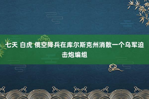 七天 白虎 俄空降兵在库尔斯克州消散一个乌军迫击炮编组