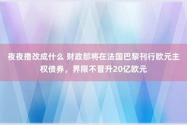 夜夜撸改成什么 财政部将在法国巴黎刊行欧元主权债券，界限不晋升20亿欧元