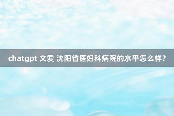 chatgpt 文爱 沈阳省医妇科病院的水平怎么样？