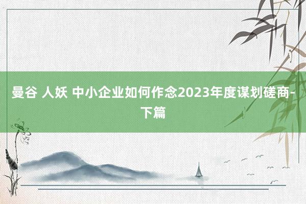 曼谷 人妖 中小企业如何作念2023年度谋划磋商-下篇