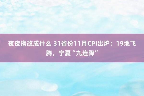 夜夜撸改成什么 31省份11月CPI出炉：19地飞腾，宁夏“九连降”