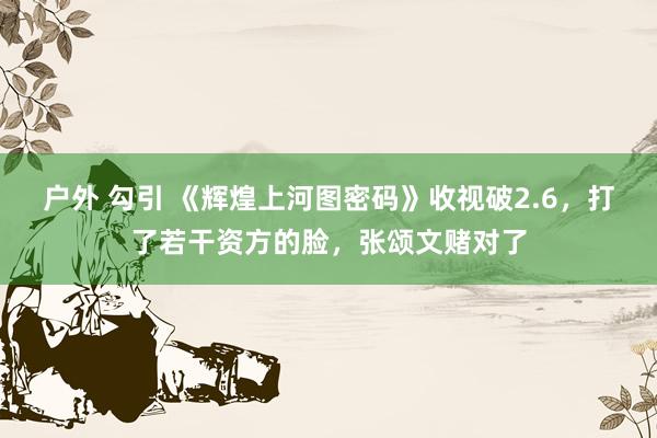 户外 勾引 《辉煌上河图密码》收视破2.6，打了若干资方的脸，张颂文赌对了